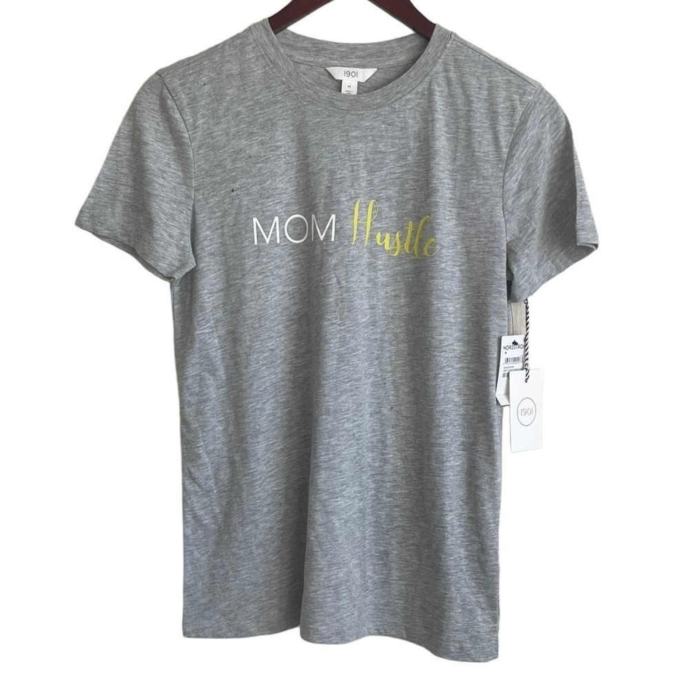 1901 Women Casual Loungewear Mom Hustle T-Shirt M Grey Graphic Tee Leisure NWT